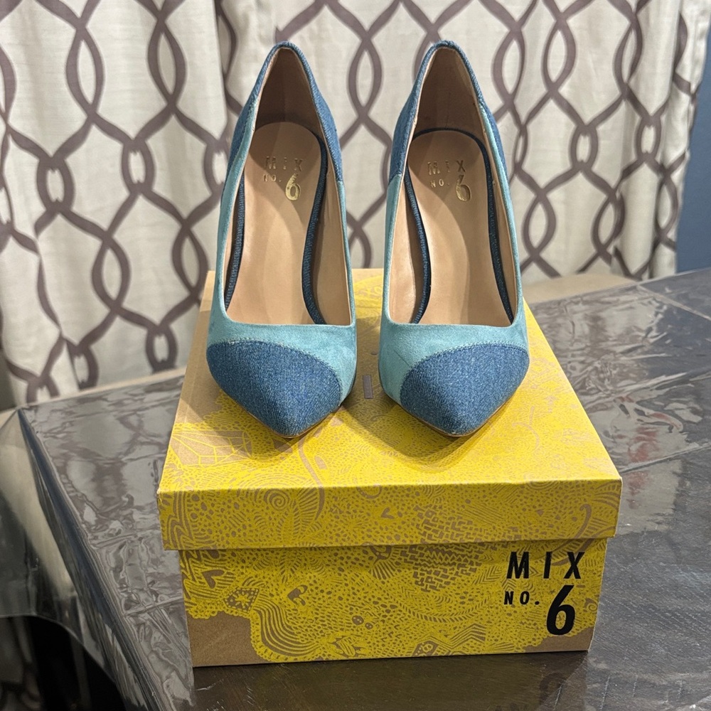 Mix No. 6 Two-Tone Teal and Denim Pointed-Toe Pumps